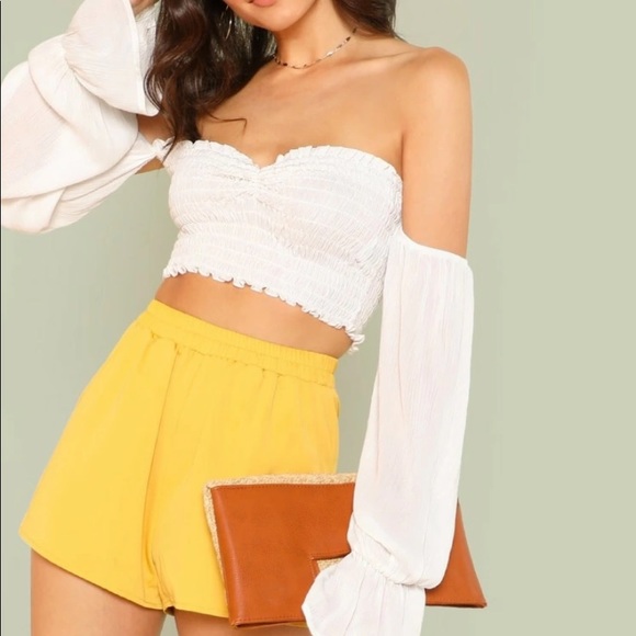Tops - NEW smocked off the shoulder crop top
